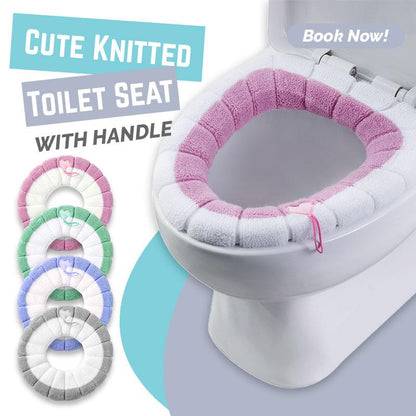 🚽 50 % RABATT NU! 🧶 Mjukt stickat toalettsitsöverdrag med handtag – varmt, töjbart & maskintvättbart för alla årstider ❄️