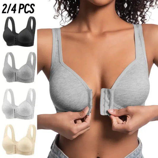 👙 50% RABATT NU! 💪 Framknäppnings Push-Up Bh – Trådlös, Sömlös & Sidostöd – 4PCS Set För Vardagsbruk ✨