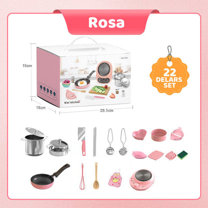 👧🏻 55% REA NU! 🎁 Mini-Köksleksak 22-delars Set - Äkta Ljud & Belysning, Perfekt Present för Barns Kreativa Lek 🍳✨