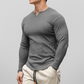 Camisetas de cuello en V y manga larga con diseño acanalado. Prendas deportivas de manga larga para gimnasio y entrenamiento. Prendas deportivas para hombre.