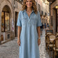 👗 50% RABATT NU! 👖 Ljus Denim Midiklänning med Fickor – Avslappnad & Bekväm – Perfekt för Vardagen 🌸