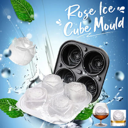 🌹 50% RABATT NU! 🧊 Stor Roseniskuber Form – Livsmedelsgodkänt Silikon, 4 Fack & Tätt Lock 🍸