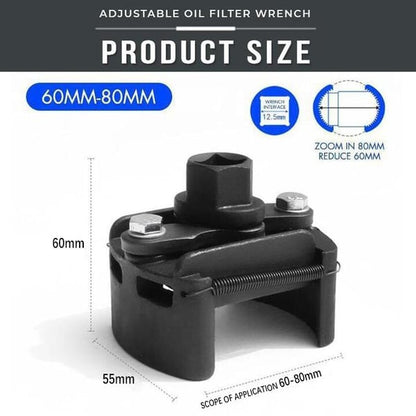 🔧 50% RABATT 🛢️ | Justerbar Oljefilter Skiftnyckel – 60-80mm & Krom Vanadin Stål