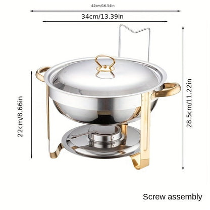 🍲 50% RABATT ✨ | 5L Varmfack i Rostfritt Stål – Guld & Bränsleställ för Buffé