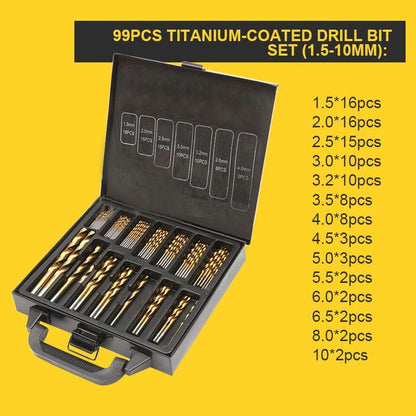🔧 50 % RABATT NU! 🛠️ 99-pack titanborrset – HSS titanbelagd, snabbare borrning & omfattande storlekar – perfekt för trä, plast, metall och kretskort 📦