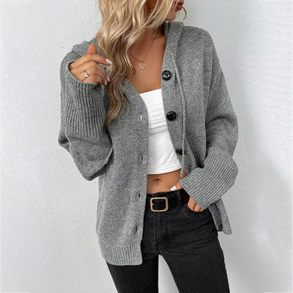 🧥 50% RABATT NU! 🍂 Women's Autumn Knit Drawstring Hooded Coat – Mjuk Stickad & Klassiska Knappar – Perfekt för Höst & Vinter – Avslappnad Elegans 🌿