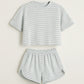 👚 60% RABATT! 🌙 2-delad Shorts & Topp Set – Dampyjamas med Randmönster, Mjukt Tyg & Perfekt För Sov & Avkoppling 🛌