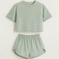 👚 60% RABATT! 🌙 2-delad Shorts & Topp Set – Dampyjamas med Randmönster, Mjukt Tyg & Perfekt För Sov & Avkoppling 🛌