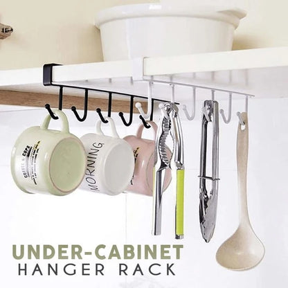 🏠 50% RABATT NU!🔥 Under Hylla Hängare med 6 Krokar – Platsbesparande Kök Organisatör – Ingen Borra Förvaring Rack – Stål Redskap Hållare för Skåp & Garderob 🍴