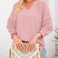 👚 50% RABATT ✨ | Dam-T-shirt med 3/4-långa Lanternärmar & V-ringning