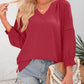 👚 50% RABATT ✨ | Dam-T-shirt med 3/4-långa Lanternärmar & V-ringning