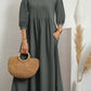 👗 50% RABATT NU! 🌾 Klänning med Lanternärm i Bomull och Linne – Avslappnad Passform & Fickor – Luftig & Smickrande 🕊️