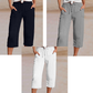 👖 50% RABATT NU!🌿 Dam Plisserade Croppade Byxor – Linne-Bomull Vid Ben & Andningsbar – Sommar Casual Essential 🍃