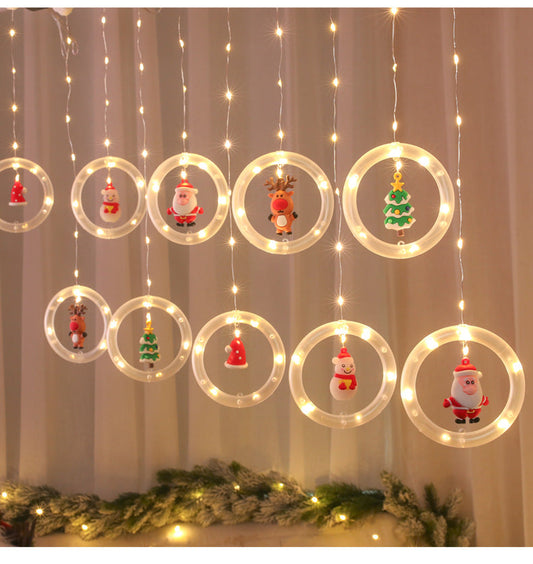 🎄 50 % RABATT NU! ✨ Julbelysning med 3D-strängar för gardiner – 10 LED-ringar med jultema & USB-driven, varmvit glöd 🌟