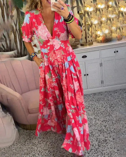 👗 50% RABATT! | Cozy V-ringad Lång Klänning med Ficka