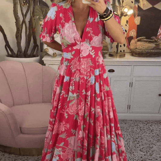 👗 50% RABATT! | Cozy V-ringad Lång Klänning med Ficka