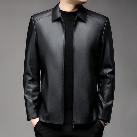 Men's Casual Business Lapel PU Leather Jacket