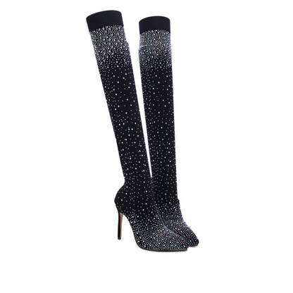 Women’s Sparkly Faux Diamonds Over-the-Knee Boots