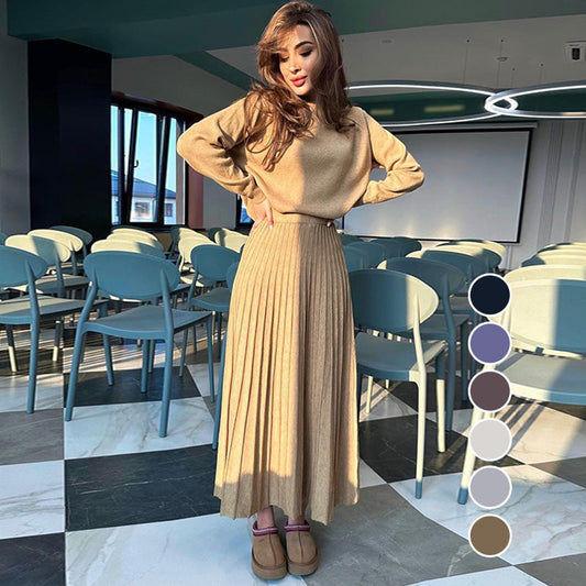 🔥HOT SALE 49% OFF🔥Women's Round-Neck Top ＆ Pleated Skirt 2-Piece Set