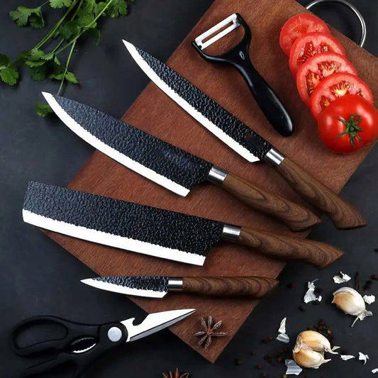🔪 50% RABATT NU! 🍳 Professionellt Köksknivset i Rostfritt Stål – Ergonomiska Trähandtag & Hammardesign – Precision, Hållbar & Elegant 🥩