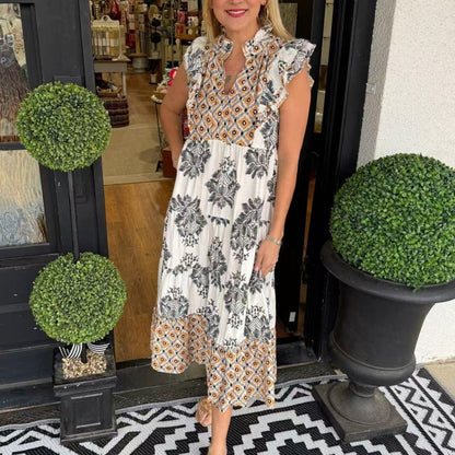 👗 50% RABATT NU!✨ Dam Tryckt Ruchklänning – Ärmlös & Lätt – Elegant Sommar Semesterklänning 🌸