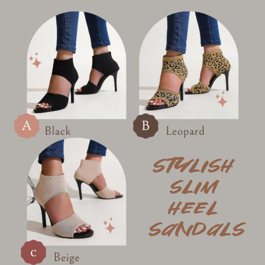 👠 50% RABATT 🐆 | Eleganta Smal Klack Sandaler – Öppen Tå, Elastisk Ovandel & Ingen Vriststöt