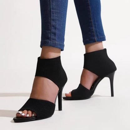 👠 50% RABATT 🐆 | Eleganta Smal Klack Sandaler – Öppen Tå, Elastisk Ovandel & Ingen Vriststöt
