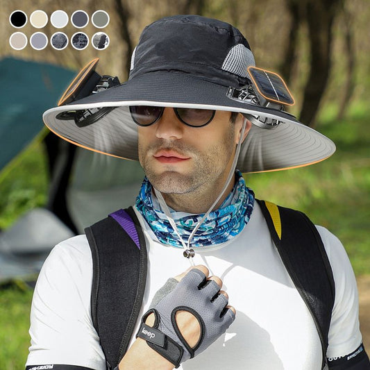🧢 50% RABATT NU!🌬️ Herr Solhatt med 2 Avtagbara Solfläktar – UPF 50+ & USB-laddning ☀️