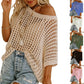 👚 50% RABATT NU! 🌊 Kvinnors Sommar Scoop Neck Tröja – Virkad & Hålmönstrad – Strandöverdrag – Luftigt, Andningsbart & Ansträngningslöst Chic ☀️