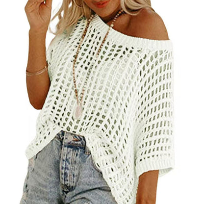 👚 50% RABATT NU! 🌊 Kvinnors Sommar Scoop Neck Tröja – Virkad & Hålmönstrad – Strandöverdrag – Luftigt, Andningsbart & Ansträngningslöst Chic ☀️