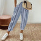 👖 50% RABATT NU! 🌾 Kvinnors Linne-Bomull Randiga Byxor – Andningsbara, Avslappnad Vida Ben & Elastisk Midja ✨