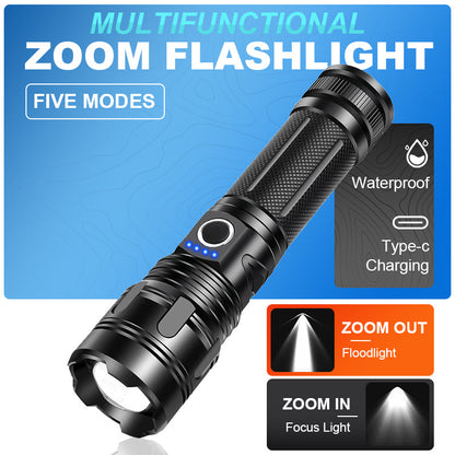 🔦 50% RABATT ⚡ | Multifunktionell Utomhusficklampa – Zoom & Powerbank