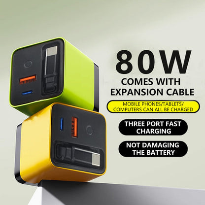 🔥3-in-1-GaN-Ladegerät, 80 W MAX skalierbares Schnelllademodul mit Typ-C-Kabel und 2 USB-Anschlüssen