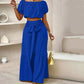 👗 50% RABATT ✨ | Off-Shoulder Topp & Vida Byxor – Puffärm & Hög Midja