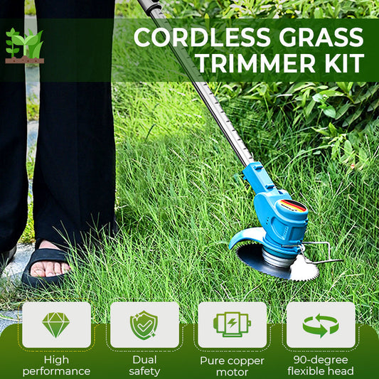 🌿 50% RABATT NU! 🛠️ Sladdlös Grästrimmerkit – Utbytbara Blad, Teleskophandtag & 90° Flexibelt Huvud – Kraftfull, Säker & Ergonomisk 🏡