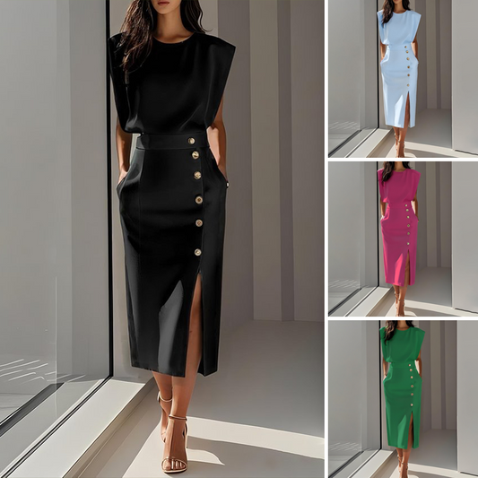 👗 50% RABATT NU! 💃 Slits Midi Kjol – Draperat Tyg med Liten Midjeinsnörpning, Elegant & Mångsidig ✨