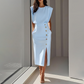 👗 50% RABATT NU! 💃 Slits Midi Kjol – Draperat Tyg med Liten Midjeinsnörpning, Elegant & Mångsidig ✨