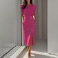 👗 50% RABATT NU! 💃 Slits Midi Kjol – Draperat Tyg med Liten Midjeinsnörpning, Elegant & Mångsidig ✨