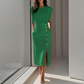👗 50% RABATT NU! 💃 Slits Midi Kjol – Draperat Tyg med Liten Midjeinsnörpning, Elegant & Mångsidig ✨