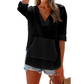 👚 50% RABATT NU! ✨ Enfärgad V-ringad Långärmad Topp med Huva & Fickor – Mjuk Bomull/Linne – Perfekt för Alla Årstider 🌿