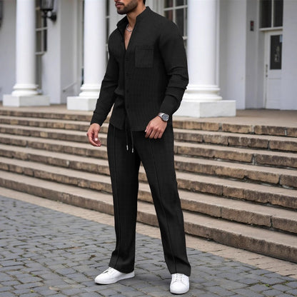 🎁2026 Nyheter 50 % RABATT💥Herrkläder, vardagligt våffelskjortor och byxor, 2-delars set