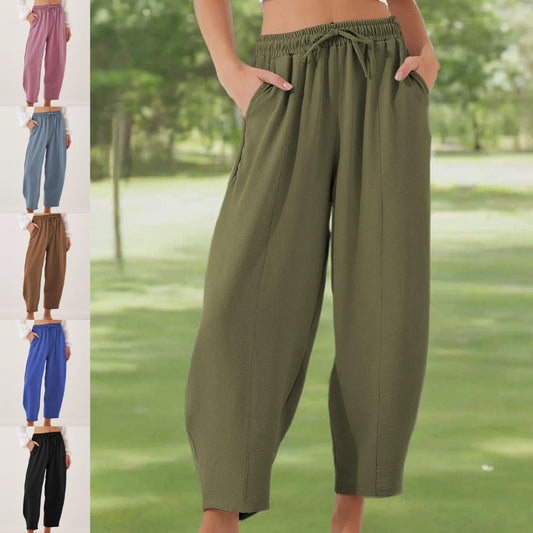 👖 50% RABATT NU! 🌿 Casual Byxor med Vida Ben & Dragsko för Kvinnor – Lätt Rynkade Detaljer & Sidfickor – Perfekt för Avslappnad Vardag ☀️