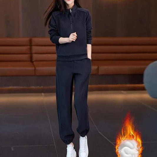 Conjunto casual de 2 piezas para mujer: Sudadera con cremallera parcial y pantalón