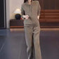 Conjunto casual de 2 piezas para mujer: Sudadera con cremallera parcial y pantalón