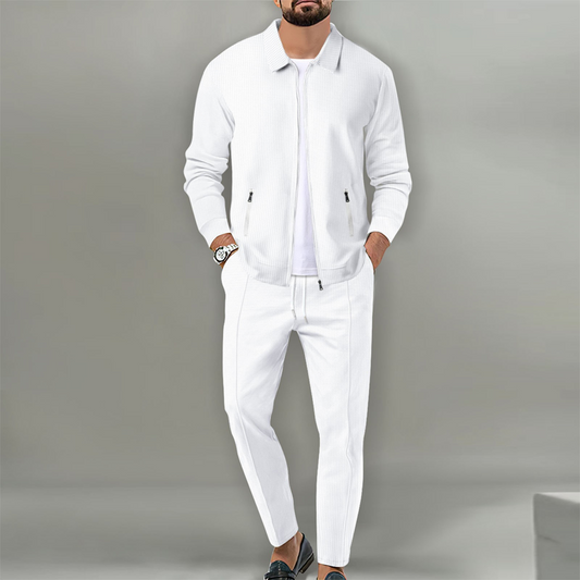 Conjunto de 2 piezas para hombre: chaqueta elegante con solapas y pantalones jogger