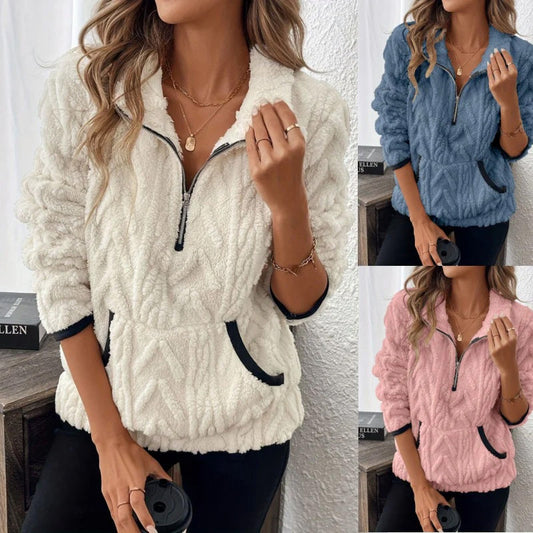 Sudadera con medio cremallera y bolsillo peludo