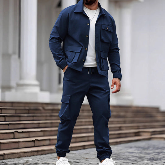 Conjunto de 2 piezas para hombre: chaqueta retro y pantalones cargo