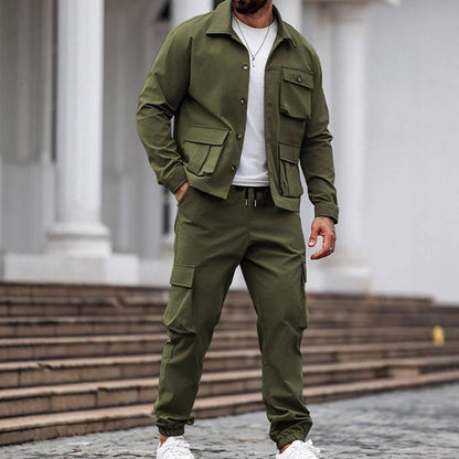 Conjunto de 2 piezas para hombre: chaqueta retro y pantalones cargo