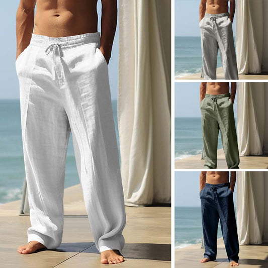 👖 50% RABATT 🌿 | Lediga Linnebyxor för Herr – Rak Ben & Dragsko i Midjan