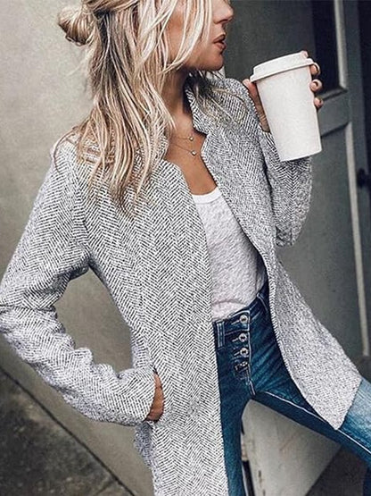 🍂 Otoño Caliente Venta 50% OFF 🎉 Abrigo frontal abierto de manga larga de bolsillo de color sólido de las mujeres
